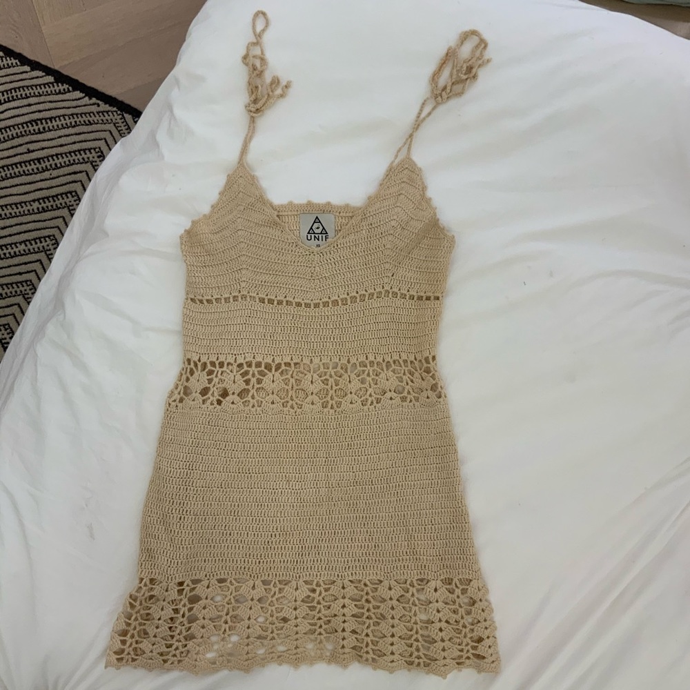 Crochet cover up dress in beige by UNIF